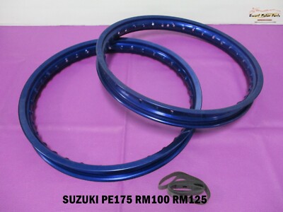Fit SUZUKI PE175 RM100 RM125 ALUMINIUM  BLUE FRONT & REAR WHEEL RIM SET  [ES820]
