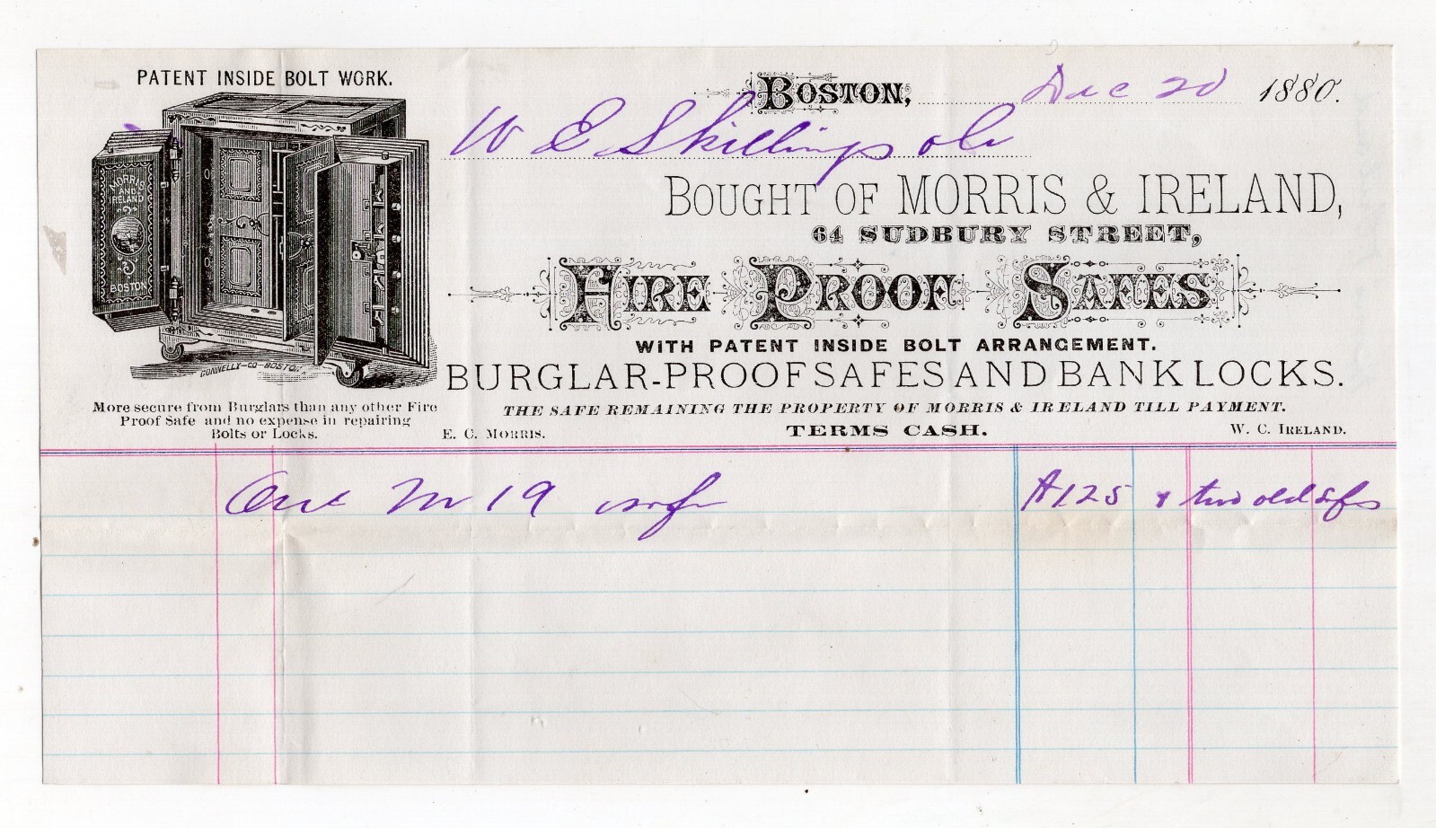 1880 Illustrated Billhead Morris & Ireland Fire Proof Safes eBay