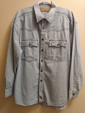 Stonewashed Men's XL Classic Denim Western LS Shirt Vintage Heavy Weight