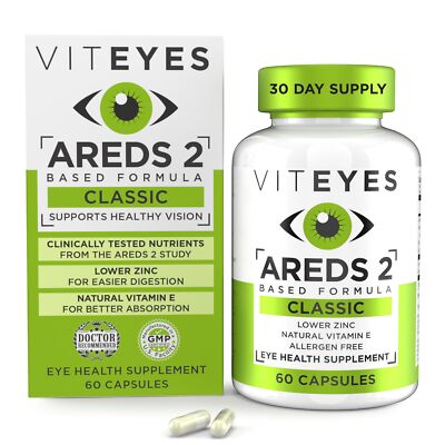 Viteyes AREDS 2 Eye Vitamins Classic Macular Support Allergen Free Capsules w...