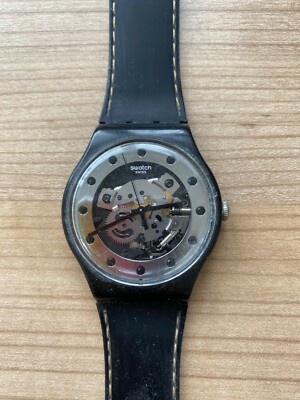 Mens Swatch Swiss Watch SR1130SW Black Patented See Through Face