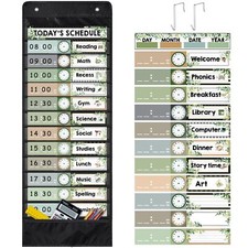 Daily Schedule Pocket Chart 13 1 Pockets 42 Cards Farmhouse Greenery