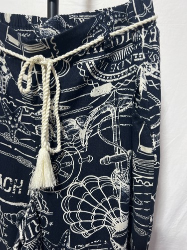 Joie Linen Blend XL Navy Blue Cream Nautical Pants Elastic Waist New NWT - Picture 2 of 5