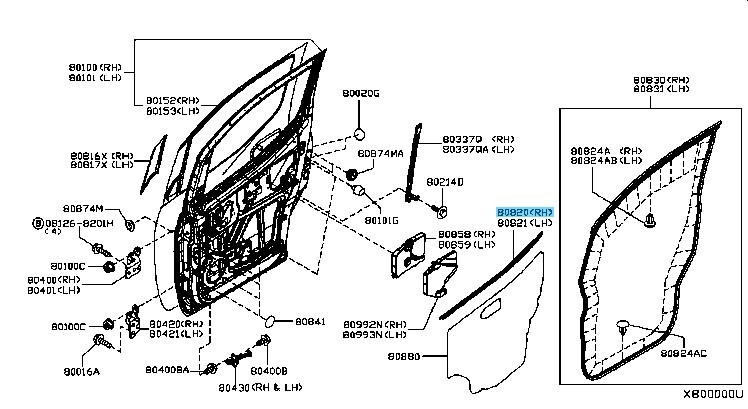 NISSAN NV200 M20X 13-21 Genuine Front Door Outside Molding RH