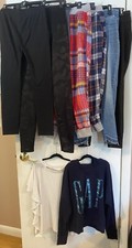 Lot of 9 Women  s Clothing Medium Jeans Tops Leggings Pajama Flannels