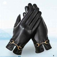 Fashion Chain Women' PU Leather Gloves Winter Warm Plus Velvet Thicken Full