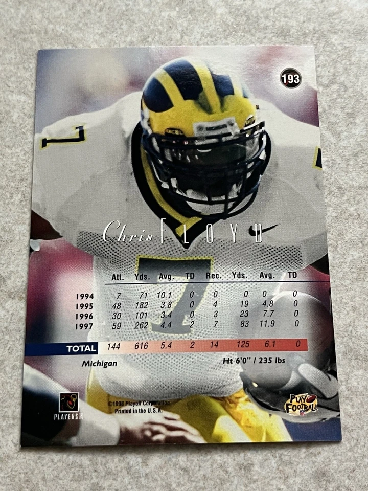 1998 Playoff Prestige #193 Chris Floyd RC Rookie Michigan Wolverines - Image 2 of 2