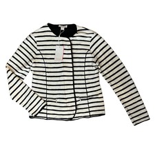 Nwt Monsoon Uk 12 Us 8 Ivory Loop Knit Zipper Striped Blazer Jacket Blacket Knit