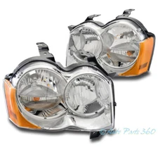 For 08 09 10 Jeep Grand Cherokee Halogen Replacement Headlight Lamp Chrome LH+RH