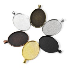 10pcs Alloy Pendant Bezel Cabochon Settings Oval Metal Charms Craft Tray 30x40mm