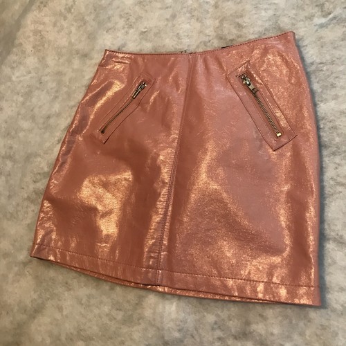 Forever 21 Pink Metallic Faux Leather Mini Party Night Out Zip Pocket Skirt Sz S - Picture 5 of 14