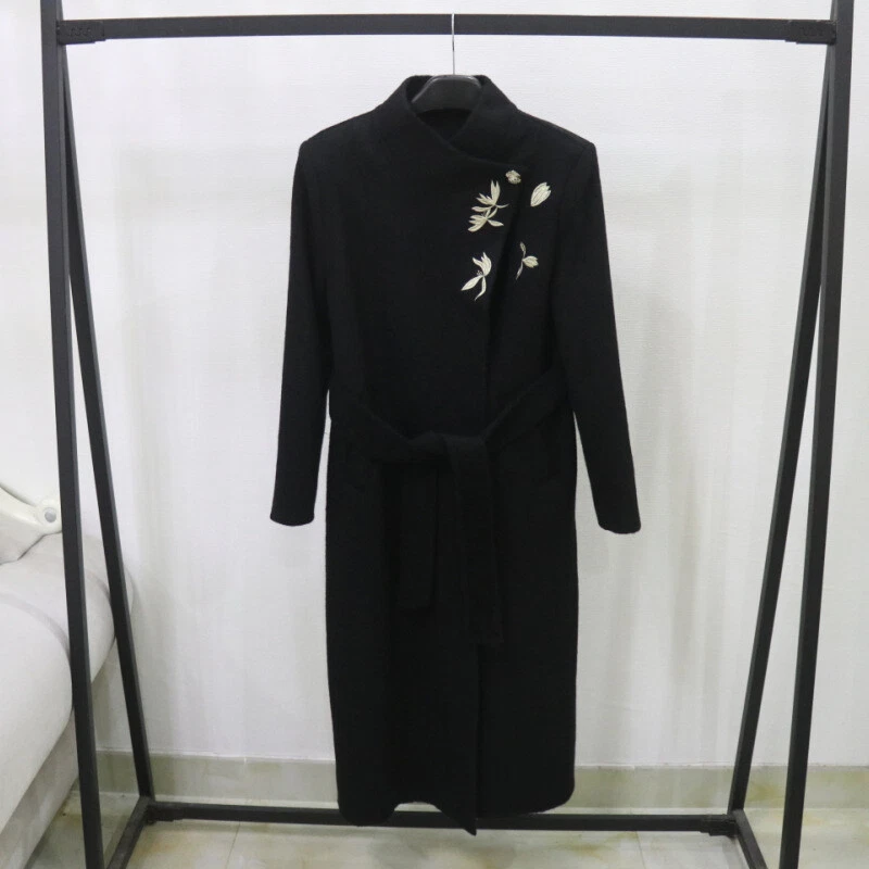 OFF WHITE Cappotto soprabito donna lana ricamo collo alto stile cinese retrò