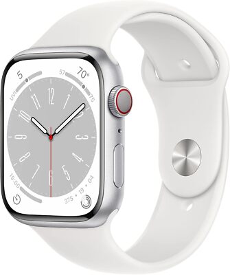 Apple Watch Series 8 45mm GPS Cellular 4G Aluminum W/White Sport Band S/M -A2774