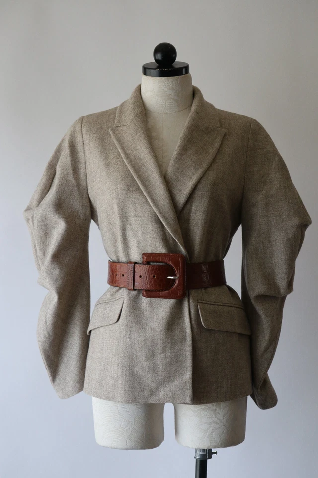 Blazer Chaqueta Mujer Zara Colección Básica Beige Lana Tweed Manga Estructurada L Foto 2 de 4