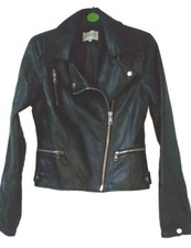 Matalan Papaya Black Faux Leather Pu Zip Up Biker Jacket Coat Size 10
