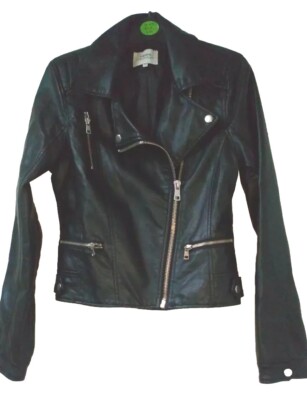 Matalan Papaya black Faux Leather PU zip up biker Jacket Coat Size 10  UK