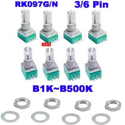 B1K/5K/10K~500K Audio Amplifier Sealed Potentiometer 15mm Shaft 3/6 Pin RK097G/N