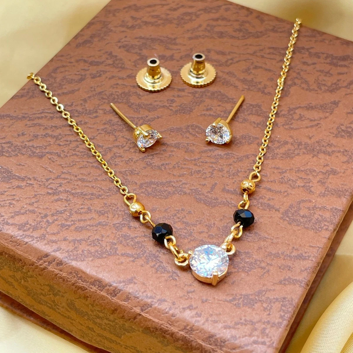 fcity.in - Ambdded Beautiful Latest Gold Plated Mangalsutra With Earings Set