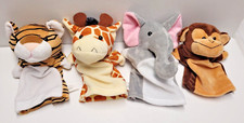 Puppets 9" Safari Animals Plush Giraffe Monkey Tiger Elephant Lot 4 Kleeger EUC
