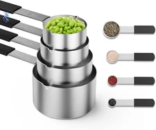 Magnetic Stackable Stainless Steel Measuring cups and spoons set,4 L, 8 Black