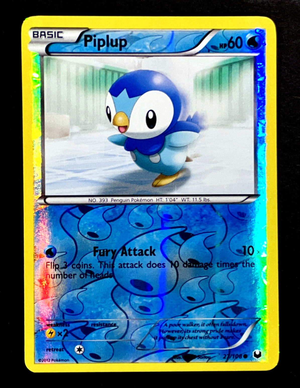2012 Pokemon PIPLUP Dark Explorers REVERSE HOLO Black & White Card 27/108 - MINT