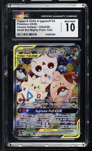 TOGEPI & CLEFFA & IGGLYBUFF GX Cosmic Eclipse Full Art #143a CGC 10 Pokemon