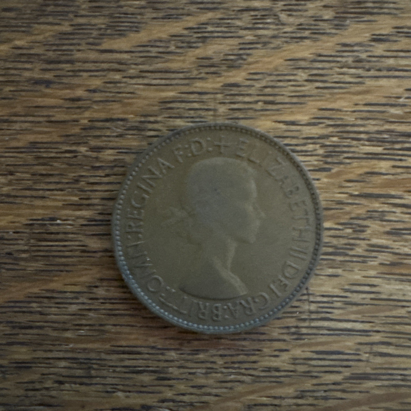 1953 Key Date United Kingdom 1 Penny One Pence Coin Elizabeth II