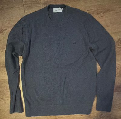 Calvin Klein Herren Strickpullover Rundhals Langarm Logo Grau Größe M