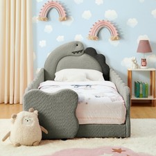 Twin Size Dinosaur-Shaped Kids Bed with Safety Guardraild, Boucle Fabric,Toddler
