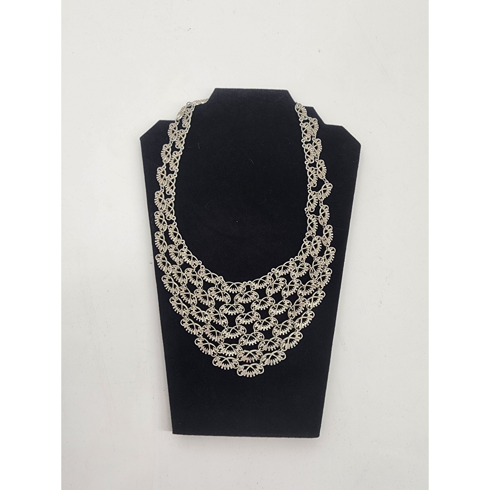 Stunning Silver-Toned Statement Bib Necklace - image 4