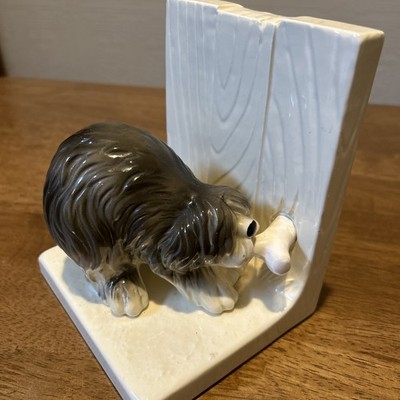 QUON QUON Japan Welpe Hund Buchstütze Schaf Hund Shaggy Keramik Vintage Selten