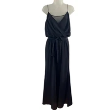 Jay Godfrey Dress Womens 4 Black Silk Maxi Spaghetti Strap Cowl Neck Tie Waist