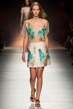 BLUMARINE S/S 2015 Runway Nude Floral Appliqu Skirt IT40 US4