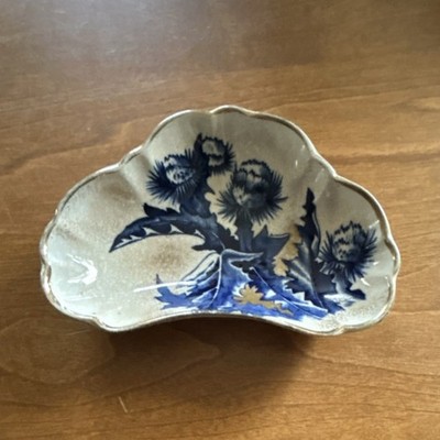 Antique B.M. & Co Ceramic Bowl Blue Beige Floral Pattern Pottery 1198 B