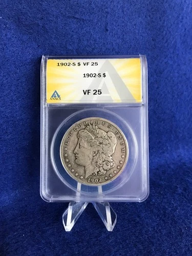 1902-S Morgan Silver Dollar 1$ "Tougher Year" *ANACS VF25 Very Fine* Solid Coin