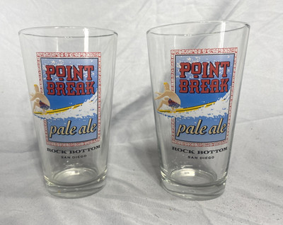 2 Point Break Pint Glasses Pale Ale Rock Bottom San Diego 6''  Pint Beer Glasses
