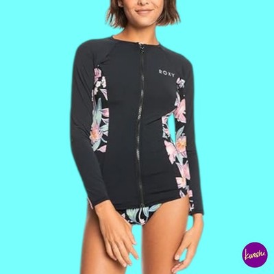 ROXY Damen Rash Vest, Recycled Nylon Blend, Zip-Through, Schwarz, UK S | EU 36