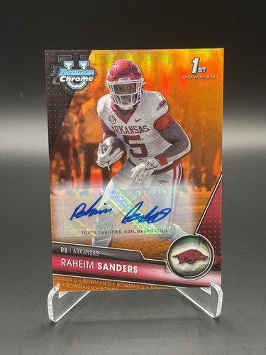 2023 Bowman University Chrome 1st Raheim Sanders Orange Refractor /25 Auto RC
