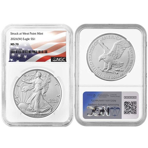 2026 (W) $1 American Silver Eagle 3pc Set NGC MS70 Flag Label Red White Blue - Picture 3 of 4