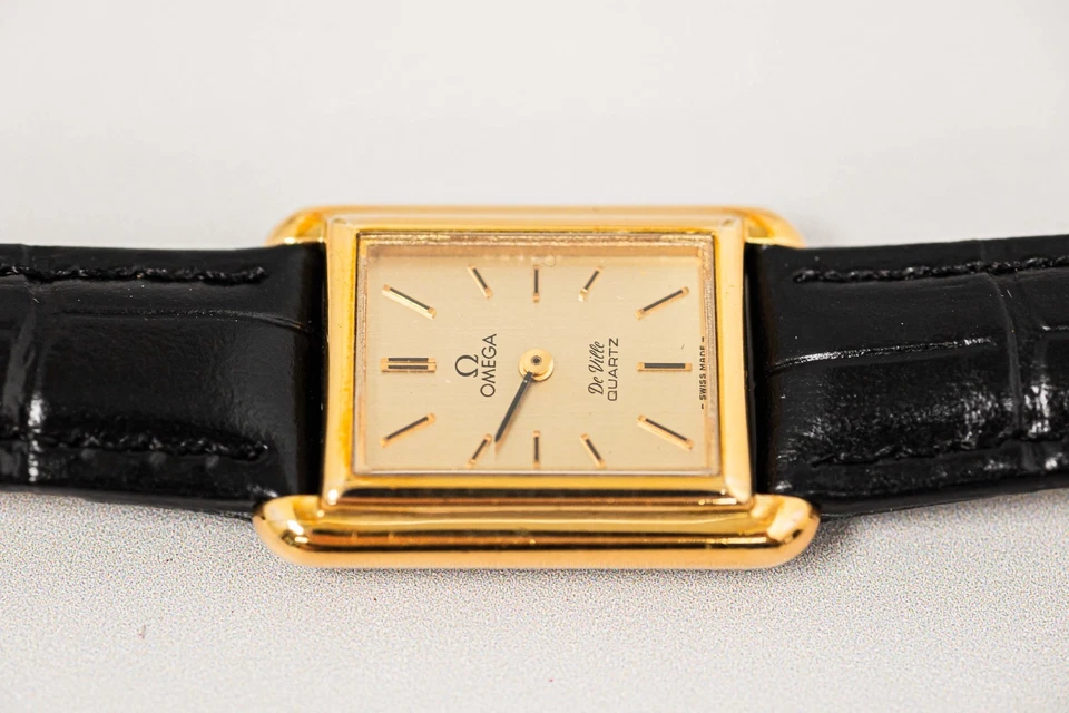 Без тарифов *винтажный 1980 * OMEGA De Ville Cal.1353 Qz Push Crown золотой бак женщин - Изображение 4 из 4