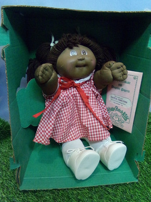 XAVIER ROBERTS CABBAGE PATCH KIDS DOLL COLECO A/A GIRL BLACK SIGNED RED DRESS