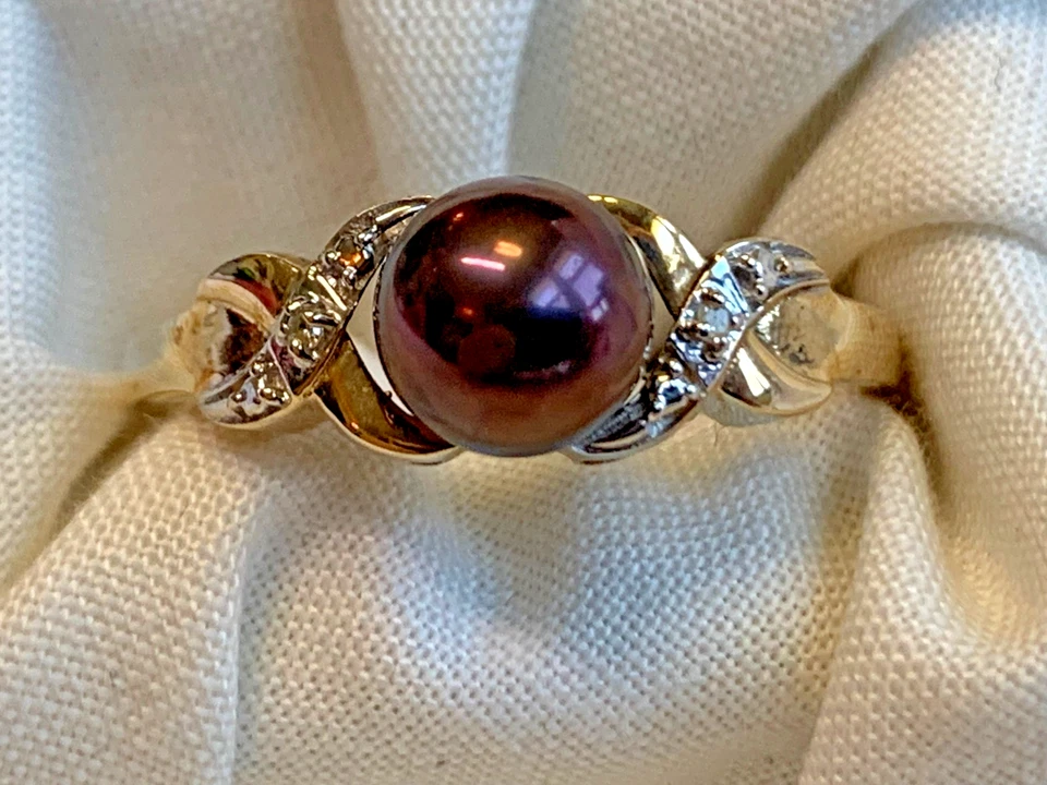 Anillo de perlas de Tahití de oro amarillo de 10K 3,18 g joyería fina talla 12,75 banda *LEER* Foto 2 de 4