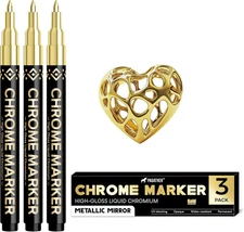 3Pcs Chrome Paint Markers Gold Permanent Mirror Liquid Chrome Pens for Plasti...