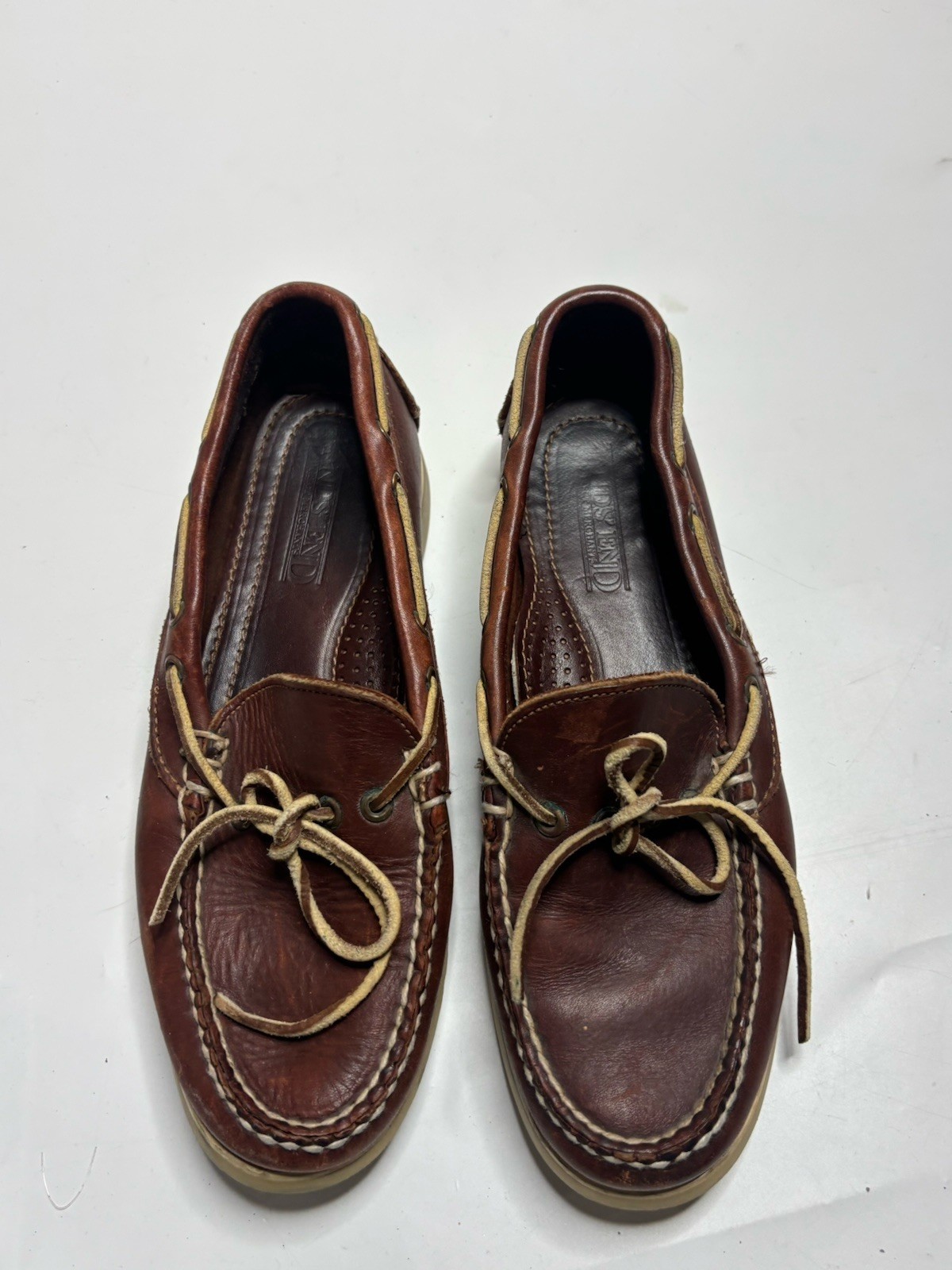 Lands' End Men's 9M VTG Loafers Leather Lace Up Boat Shoes Brown Academia Preppy