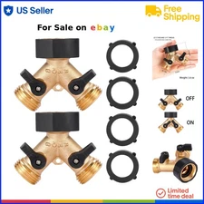 Garden Hose Splitter Brass 2 Way Heavy Duty Y Connector with Washers 2 Pack