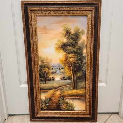 Vintage Mid-Century Original Oil on Canvas Landscape Painting Signed C. FREEMAN