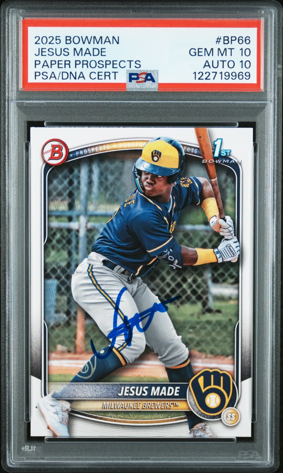 JESUS MADE SIGNED 2025 BOWMAN PAPER 1ST ROOKIE RC GEM MINT PSA 10 AUTO 10