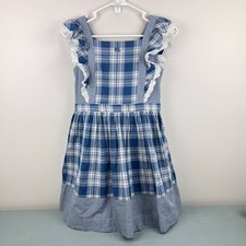Ralph Lauren Girls Mixed Plaid Cotton Madras Dress Cottage White Blue 12