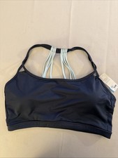 Nuovo reggiseno sportivo Livi Active taglia 26 28 con spalline traspiranti schiena nuovo senza etichette blu nero