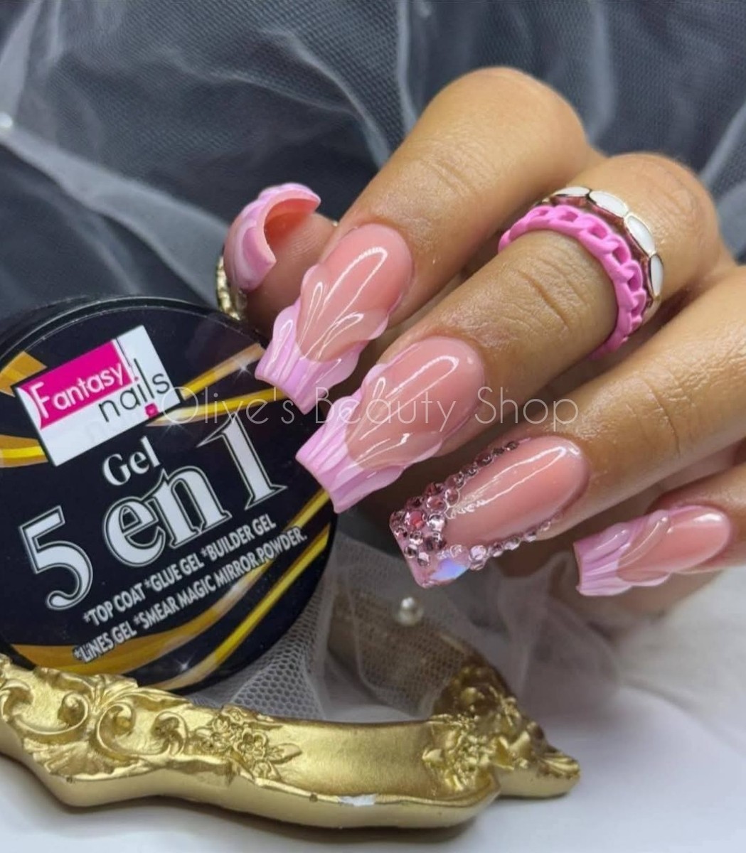 2 Pk Fantasy Nails Gel 5 en 1 Top Coat Gel Glue Builder Gel Liner